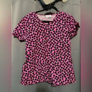 Scrubstar Heart Patterned Blouse in Pink and Black